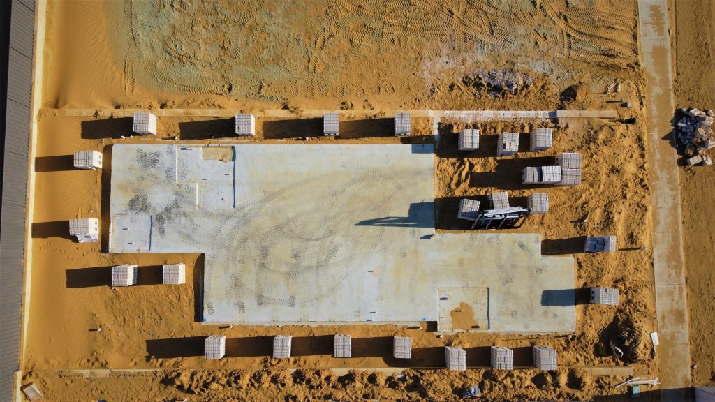 top view of foundations for a timber frame extension