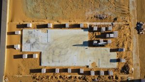 top view of foundations for a timber frame extension