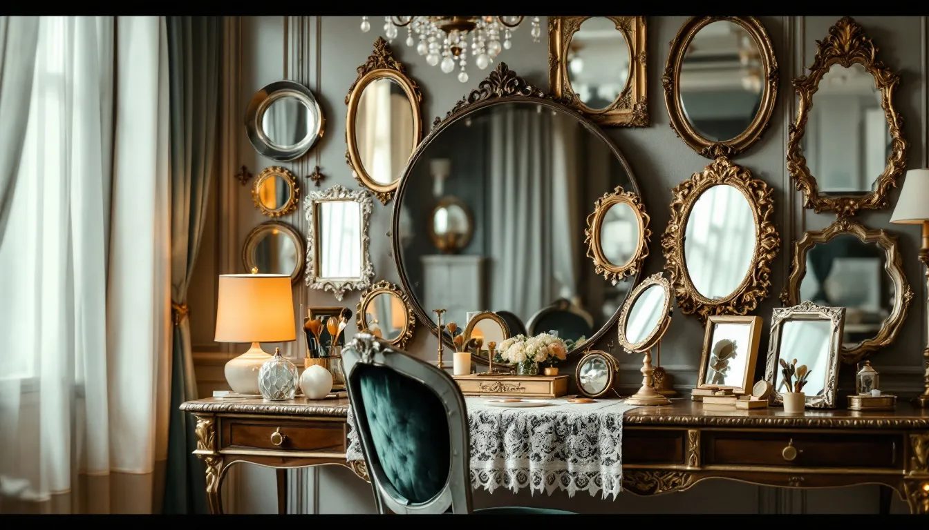 A selection of top-rated tabletop Hollywood mirrors displayed on a dressing table.