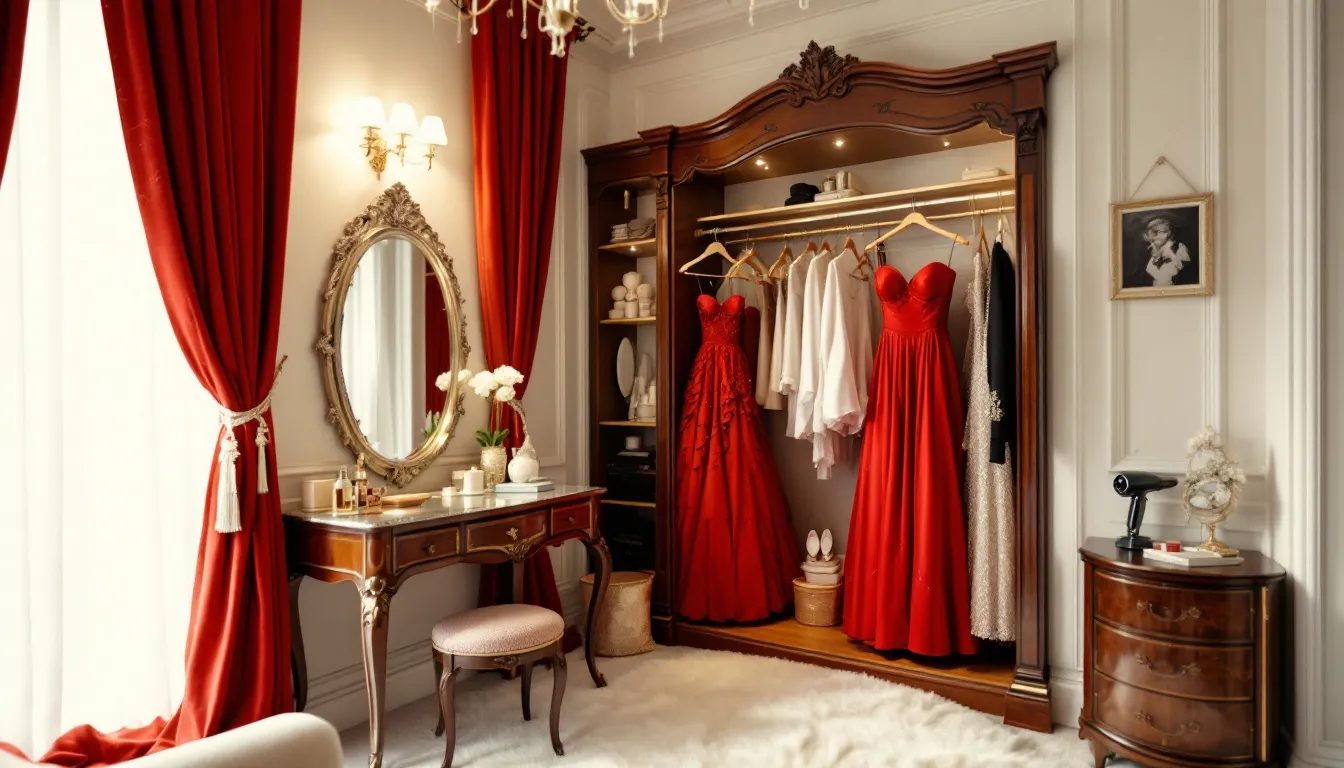 A stylish tabletop Hollywood mirror reflecting a glamorous dressing space.