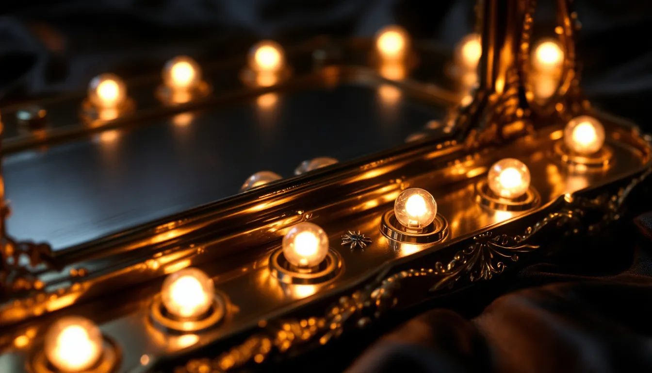 Close-up of the key features of Hollywood mirror lights, highlighting the LED bulbs.